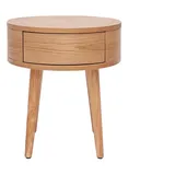 miliboo Runder Nachttisch aus hellem Holz mit Schublade Judith