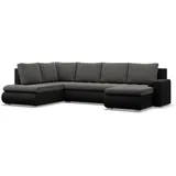 mebligo - Ecksofa mit Schlaffunktion und 3 Bettkasten FORESTA 300x89x200 (BxHxT) Dunkelgrau + Schwarz - Ottomane Links Eckcouch, Couch U Form, Sofa Wohnzimmer, Sofas & Couches, Eckschlafsofa