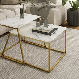 Vicco Couchtisch-set Myra, Marmor-weiß/gold, 60 x 50 cm, 2 Teile,