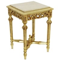 Casa Padrino Beistelltisch Barock Beistelltisch Gold / Cremefarben - Prunkvoller Massivholz Tisch mit Marmorplatte - Barock Möbel