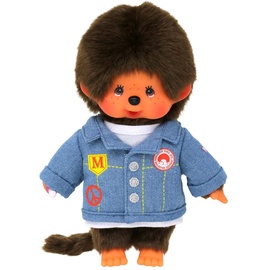 Bandai Namco Entertainment Bandai - Monchhichi - Plüschtier Monchhichi Jeansjacke - Ikonisches Affenkuscheltier der 80er Jahre, Superweiches Kuscheltier 20 cm für Kinder - Spielzeug für Kinder ab 2 Jahren - SE23396