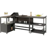 Mendler Aluminium Outdoor-Küche 3-teilig HWC-M64, Außenküche Servierwagen Eiskübel Schrank anthrazit, dunkle Holzoptik - Braun