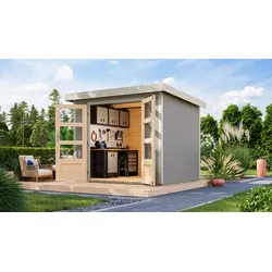 Gartenhaus KARIBU "Jupiter 3 D", wassergrau, weiß, ohne Fußboden, Holz, Stahl, Gartenhäuser, in verschiedenen Farben