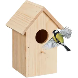Relaxdays Nistkasten für Kohlmeise & Gartenrotschwanz, aufklappbar, naturbelassenes Holz, Vogelhaus zum Aufhängen, Natur