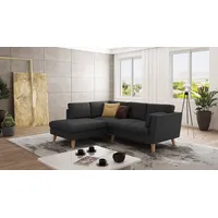 s-style möbel - Ecksofa mit Holzfüßen im skandinavischen Stil Elma aus Graphit Luxusmicrofaser - Ottomane links, B/T/H: 221 cm/ 186 cm/ 90 cm - Grau