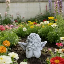 Relaxdays Grabengel, wetterfest, frostsicher, HxBxT: 31 cm, Grabschmuck, Schutzengel, Polyresin, steingrau