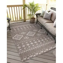 Carpet City In-& Outdoor Teppich - Quadratisch 150x150 cm - für Innen-& Außenbereich - Wetterfest Balkon-Teppich, Terrasse, Flur, Küche - Wohnzimmer-Teppiche - Hochtief/ 3D-Effekt - Ethno-Look in Braun