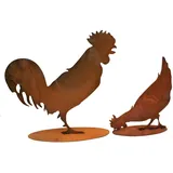 Rostikal Edelrost Gartendeko Huhn 27 cm und Hahn 35 cm Vintage Deko Set Rost Tierfiguren Shabby Chic Deko
