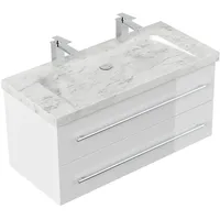 Posseik Badmöbel Marmor Carrara White Yamo 2 Hahnlöcher SoftClose