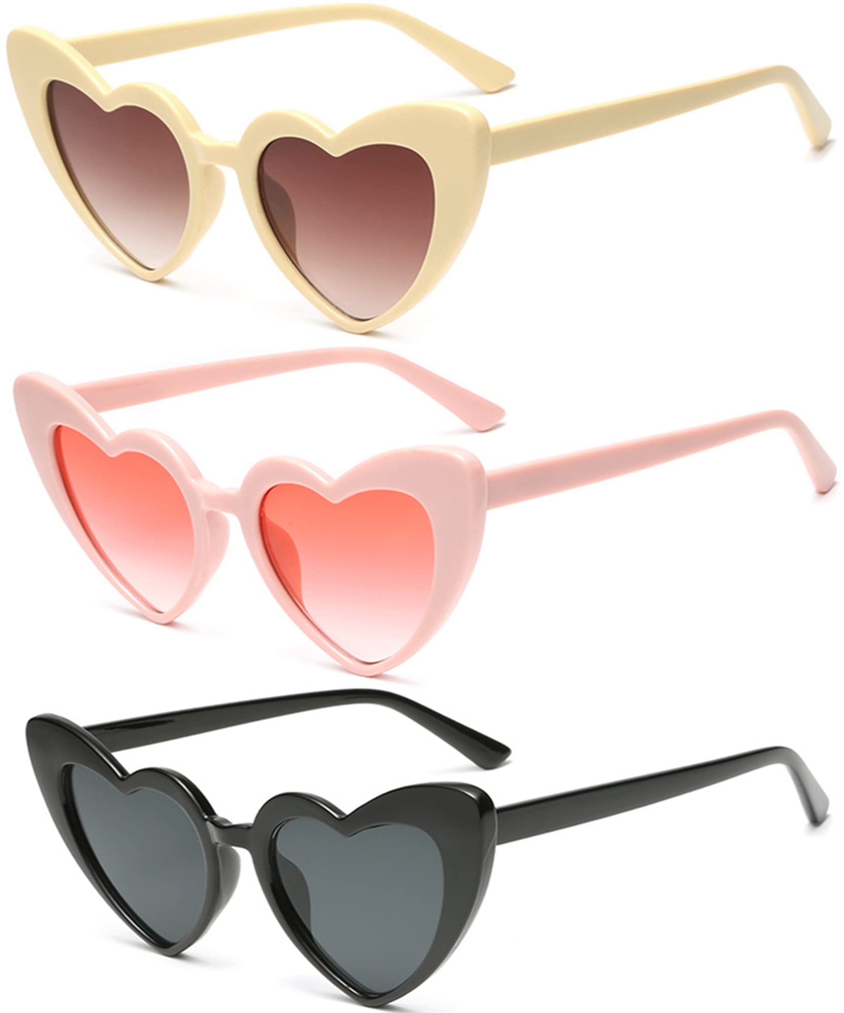 Eyegla 3 Stück Retro Herz Sonnenbrille für Damen,Vintage Herzform Brille Neon Katzenaugen Sonnenbrille Set für Damen Frauen - S