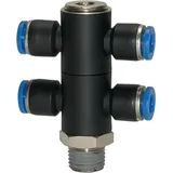 Riegler T-Mehrfachverteiler »Blaue Serie«, 4-fach, drehbar, R 1/4 a. Ã ̃6mm