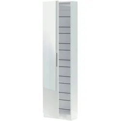 Dmora Schuhschrank Eugene, Hoher Schuhschrank mit 1 Tür, Moderner Schuhschrank, Eingangsgarderobe mit Spiegel, 50x22h180 cm, Weiß