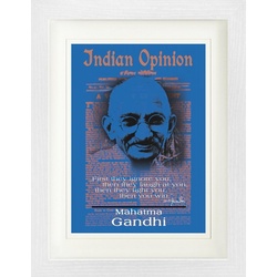 1art1 Bild mit Rahmen Mahatma Gandhi - Indian Opinion, Zuerst Ignorieren Sie Dich, Blau 30 cm x 40 cm