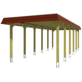 SKANHOLZ Spreewald Walmdach Carport aus Nadelholz 3,45 x 8,93 m rote Blende unbehandelt