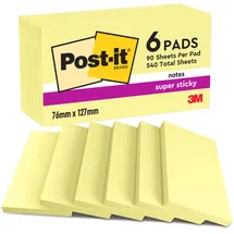 Post-it Post-it® Super Sticky Notes Haftnotizen doppelte Haftung gelb, 6 Blöcke
