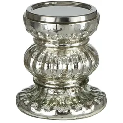 Kerzenständer , silber , Glas  , Maße (cm): H: 13,5  Ø: 12