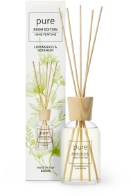 PURE ROOM EDITION Raumduft Lemongrass & Geranium, Erfrischendes Raumparfum mit einer frischen Zitrusnote, 250 ml - Duftdiffuser