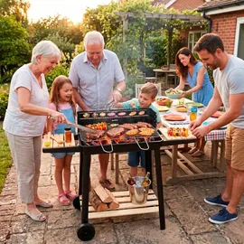 SPRINGOS Holzkohlegrill Grillwagen Schwarz/Braun