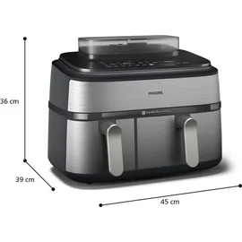 Philips 5000 Series Steam Airfryer Dual Basket NA555/00 Silber/Edelstahl
