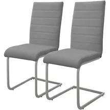 ML-Design Esszimmerstuhl Freischwinger 2er Set mit Rückenlehne Grau Kunsterlederbezug