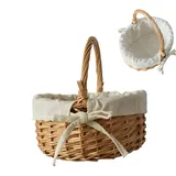 Weidenkorb Mit Henkels - Osterkörbchen Kinder, Geflochten Einkaufskorb Weidenkorb, Mit Baumwolle Stoffbezug, Rattan Picknickkorb, Obstkorb Erntekorb Tragekorb, Picknickkorb, Zum Einkaufen, Picknick