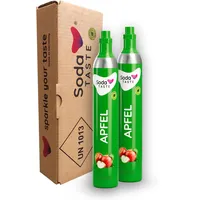 SodaTASTE CO2-Zylinder kaufen 2er-Pack (Reservezylinder) für Wassersprudler, mit natürlichem Apfel-Aroma, ohne Sirup, für bis zu 120l gesprudeltes Wasser mit Geschmack, zuckerfrei