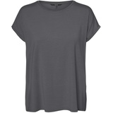Vero Moda Damen Einfarbiges Stretch T-Shirt Basic Rundhals Top Oberteil Tief Angesetzte Schultern VMAVA, Farben:Grau, Größe:M