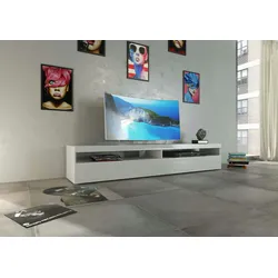 Dmora Fernsehschrank David, Niedriges Sideboard für Wohnzimmer, Sockel für TV-Möbel, 100 % Made in Italy, cm 200x45h36, weiß glänzend