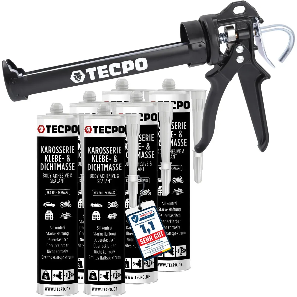 6x TECPO KKD 801 Karosserie Klebe- und Dichtmasse, 370g +...