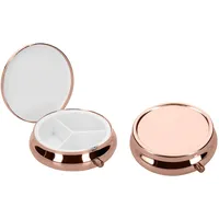 kwmobile 2x Edelstahl Pillendose mit 3 Fächern - 5,2 x 1,7cm - runde Tablettendose Box - Edelstahlpillendose - Dose in Rosegold