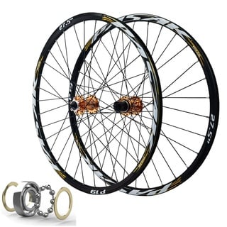 MTB Laufradsatz 26 Zoll Scheibenbremse Fahrradfelge 32 Speichen 27,5 29 Zoll Mountainbike Vorder Und Hinterrad QR Naben mit Abgedichtetem Lager for 7-11 Gang Kassette ( Farbe : Gold , Size : 27.5 inch