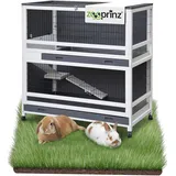 zooprinz gemütliches Hasenzuhause 2 Etagen -115×60×118 cm – Hasenstall/Kaninchenstall aus Holz auf 4 Rollen (mit Bremsen), herausziehbare Wannen 89×57 & 110×57 cm, trennbar, große Türen + Klappdach
