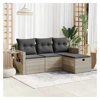 VidaXL 4-tlg. Garten-Sofagarnitur mit Kissen Hellgrau Poly Rattan