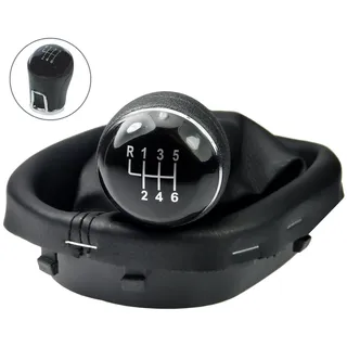 L & P Car Design Schalthebel Schaltsack Schaltknauf für VW Touran 1T1 1T2 1T3 + VW Caddy 2K III (Set, 1 St., Schaltknauf, Schaltsack, Rahmen, Befestigungsschelle), Plug&Play Montage schwarz