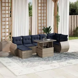 vidaXL Gartensofa-Set mit Kissen, grau, Polyrattan