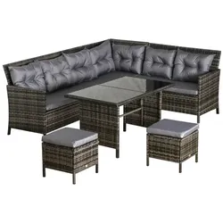 Outsunny Sitzgruppe, Polyrattan/Metall/Polyester/Sicherheitsglas, grau