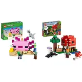 LEGO 21247 Minecraft Das Axolotl-Haus Set, baubare rosa Unterwasserbasis & 21179 Minecraft Das Pilzhaus, Spielzeug ab 8 Jahren