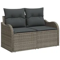 vidaXL 2-Sitzer Gartensofa mit Stauraum und Kissen Grau Poly Rattan