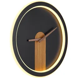 LED Wanduhr Holzoptik Wandleuchte mit Uhr Wanduhr Analog mit Beleuchtung, Backlight, 20W 825Lm warmweiß, DxH 31 x 5,5 cm