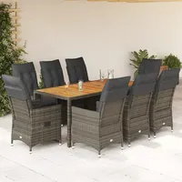 VidaXL 9-tlg. Garten-Essgruppe mit Kissen Grau Poly Rattan
