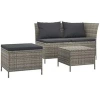 vidaXL 3-tlg Garten-Lounge-Set mit Kissen Grau Poly Rattan