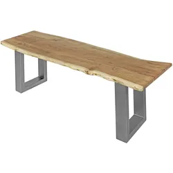 Sitzbank Baumkante 120 cm natur massiv Akazie silber
