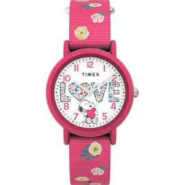 Timex Peanuts Weekender Colour Rush 34mm Analog Quarz Uhr Gehäusefarbe Rosa