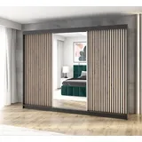 A&J MöbelLand Schwebetürenschrank FARA 200 x 215 x 59,5 cm Schwarz/Grau