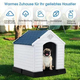 Costway Hundehütte 87,7 x 78,5 x 81,5 cm Kunststoff Blau/Weiß