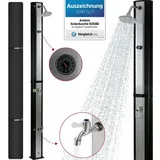 Solardusche 35 Liter 216 cm mit integriertem Thermometer inklusive Abdeckhaube runder Duschkopf mit Fu�dusche mit Gartenschlauch-Anschluss inkl.