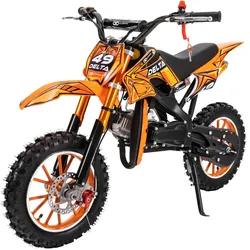 Kinder-Crossbike Delta, Benzin-Kindermotorrad, 49 ccm, bis zu 40 km/h, Scheibenbremsen, ab 6 Jahren (Orange)