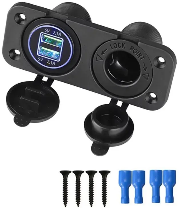 Universelles Einbau-Panel fürs Armaturenbrett mit 2 USB-Ladeanschlüssen (4,2 A) und 12‐V-Zigarettenanzünderbuchse für Auto, Wohn