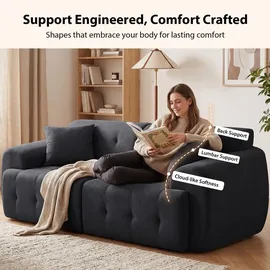 COMHOMA Sofa 2 Sitzer, 180 x 86 x 40 cm Bodensofa, Couch mit Rückenlehne, Kissen und Armlehne, Modernes Stoffsofa für Wohnzimmer, Wohnung, GRAU - Grau