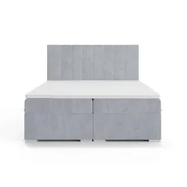 Home Affaire Polsterbett HOME AFFAIRE "Semla mit Matratze und Topper, in 3 Breiten (140, 160 und 180 cm)", silber, B:182cm H:119cm L:209cm, 100% Polyester, Betten, Polsterbett, Boxspringbett mit Kopfteil, Bettkasten, Matratze (BFK/TFK) und Topper